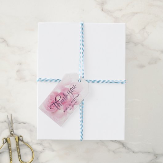 Monogram Floral Pink Wedding Danke Geschenkanhänger (Mit Garn)
