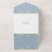 Monogram Floral QR Code Dusty Blue Wedding All In One Einladung (Außenbereich)