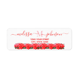 Monogram Floral Rose Elegantes Rücksendeadresse-Et