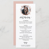 Monogram Floral Rose Gold Foil Foto Wedelmenü Menükarte (Vorne/Hinten)
