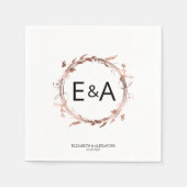 Monogram Floral Rose Gold Foil Wedding Serviette (Vorderseite)