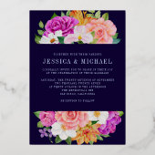 Monogram Floral Rose Gold Wedding Foil Einladung (Rückseite)