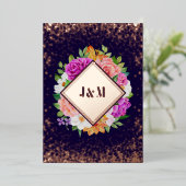 Monogram Floral Rose Gold Wedding Foil Einladung (Stehend vorne)