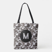Monogram Floral Skull Schwarz-weiß Halloween Tasche (Rückseite)