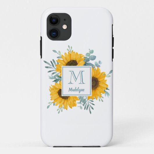 Monogram Floral Sunflower Personalisiert Case-Mate iPhone Hülle (Rückseite)