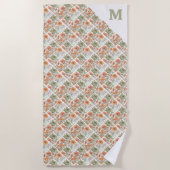 Monogram Floral Tile Pattern Boho Hippie Stilvoll Strandtuch (Vorderseite)