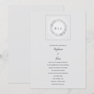 Monogram Floral Wappen Schwarz-weiß Gray Wedding Einladung
