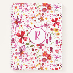 Monogram Floral Watercolor Modernes Muster Notizblock