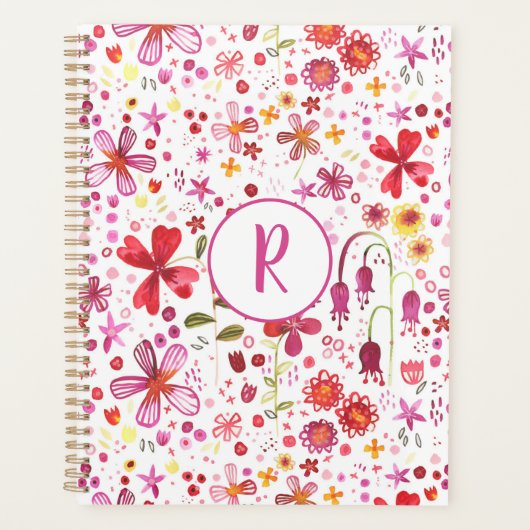 Monogram Floral Watercolor Modernes Muster Planer (Vorderseite)