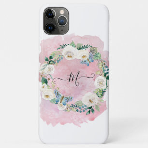 Monogram Floral Watercolor Wash Pink White Script Case-Mate iPhone Hülle