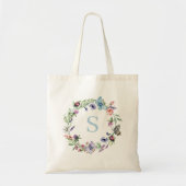 Monogram Floral Watercolor-Wildblume Tragetasche (Vorne)