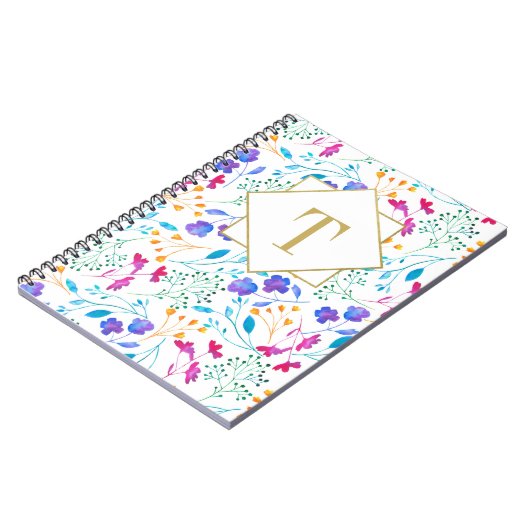 Monogram Floral Watercolour Spiral Notebook Notizblock (Linke Seite)