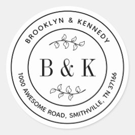 Monogram Floral Wedding Couple Name Rücksendeadres Runder Aufkleber