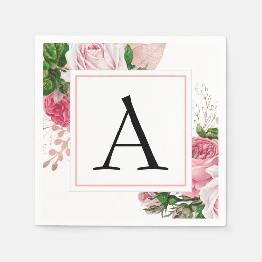 Monogram Floral Wedding Elegant Moderne Serviette (Vorderseite)