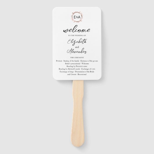 Monogram Floral Wedding Program Hand Fan Fächer (Vorderseite)