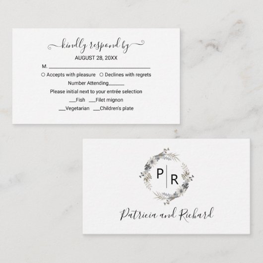 Monogram Floral Wedding RSVP Enclosure Card Begleitkarte (Vorne/Hinten)