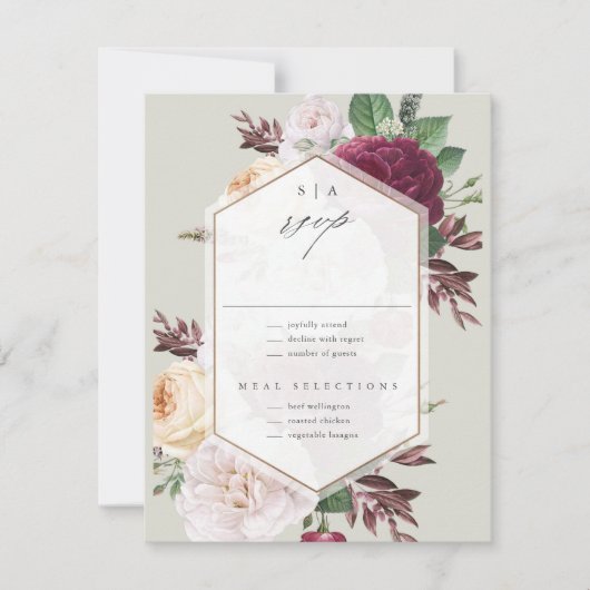 Monogram Floral Wedding RSVP Karte (Vorderseite)
