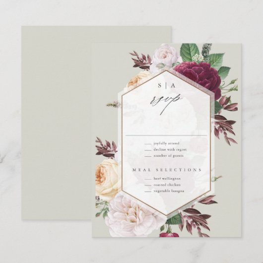 Monogram Floral Wedding RSVP Karte (Vorne/Hinten)