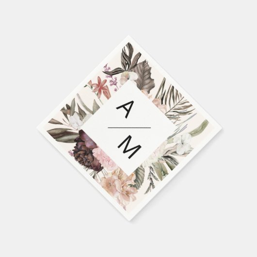 Monogram Floral Wedding  Serviette (Ecke)