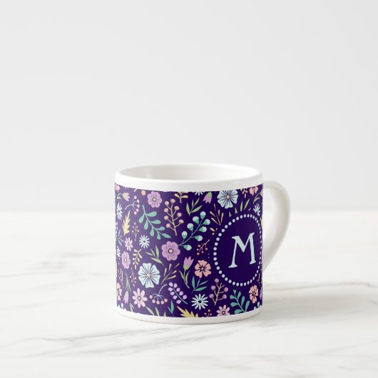 Monogram Floral Whimsical Boho Espresso Tasse (Vorderseite Rechts)