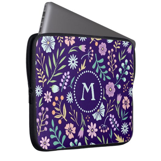 Monogram Floral Whimsical Boho Laptop Sleeve (Vorne Rechts)