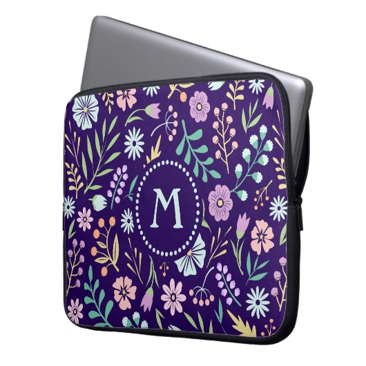 Monogram Floral Whimsical Boho Laptop Sleeve (Vorderseite Links)