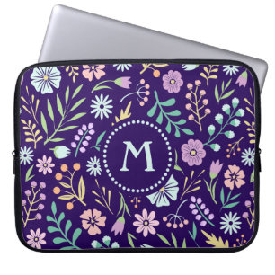 Monogram Floral Whimsical Boho Laptop Sleeve
