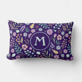 Monogram Floral Whimsical Boho Lumbar Pillow Lendenkissen