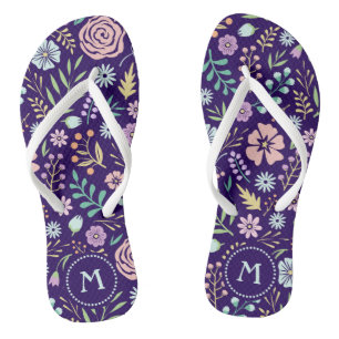 Monogram Floral Whimsical Boho Muster Flip Flops Badesandalen