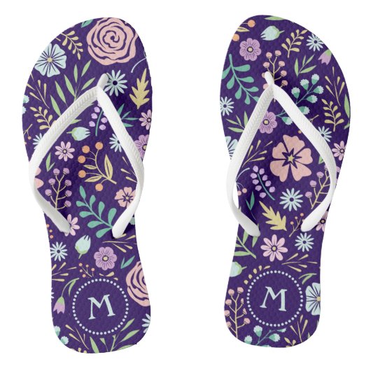 Monogram Floral Whimsical Boho Muster Flip Flops Badesandalen (Fußbett)
