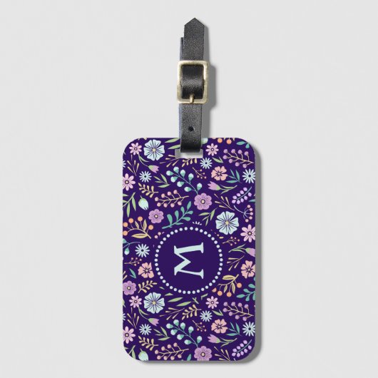 Monogram Floral Whimsical Boho Pattern Gepäckanhän Gepäckanhänger (Vorderseite Vertikal)