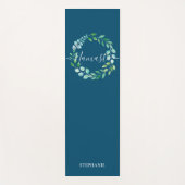 Monogram Floral Wreath Navy Blue Yogamatte (Vorderseite)