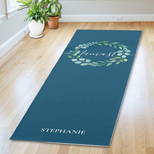 Monogram Floral Wreath Navy Blue Yogamatte
