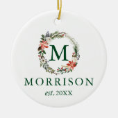Monogram Floral Wreath Neu verheiratetes FOTO BACK Keramik Ornament (Vorne)