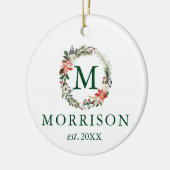 Monogram Floral Wreath Neu verheiratetes FOTO BACK Keramik Ornament (Links)