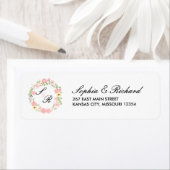Monogram Floral Wreath Wedding Address Label (Insitu)