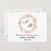 Monogram Floral Wreath Wedding Danke Postcard Postkarte (Vorne/Hinten)