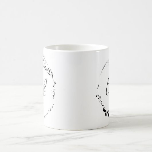 Monogram Floral Wreath White Script Hochzeit Kaffeetasse (Mittel)