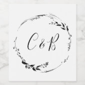 Monogram Floral Wreath White Script Hochzeit Weinetikett (Einzelnes Label)