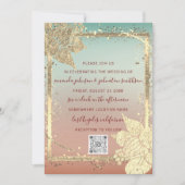 Monogram Florals Imitate Gold Frame QR Code Ombre Einladung (Vorderseite)