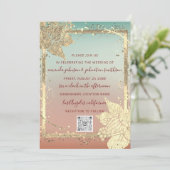 Monogram Florals Imitate Gold Frame QR Code Ombre Einladung (Stehend Vorderseite)