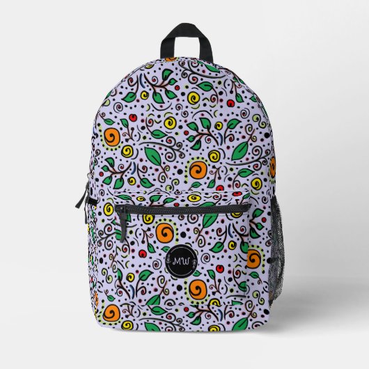 Monogram Flower Pattern orange Swirl Berry Lilac Bedruckter Rucksack (Vorderseite)