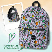 Monogram Flower Pattern orange Swirl Berry Lilac Bedruckter Rucksack