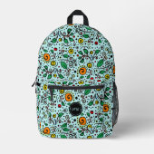 Monogram Flower Pattern orangeSwirlBerry Turquoise Bedruckter Rucksack (Vorderseite)