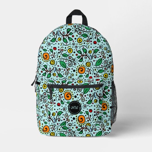 Monogram Flower Pattern orangeSwirlBerry Turquoise Bedruckter Rucksack (Vorderseite)