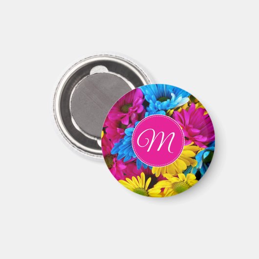 Monogram Flowers in Fluorescent Colors Magnet (Vorderseite/Rückseite)