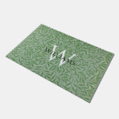 Monogram Foliage William Morris Green Blätter Blue Fußmatte (Schrägansicht)
