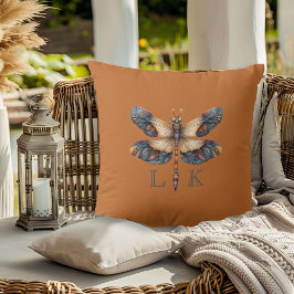 Monogram Folk Art Dragonfly Orange Lila Blue Kissen