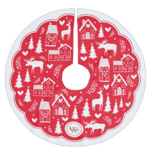 Monogram Folk Art Holiday Weihnachtsbaumrock Polyester Weihnachtsbaumdecke