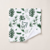 Monogram Forest Green Blätter Hochzeit Badhandtuch Set (Waschlappen)